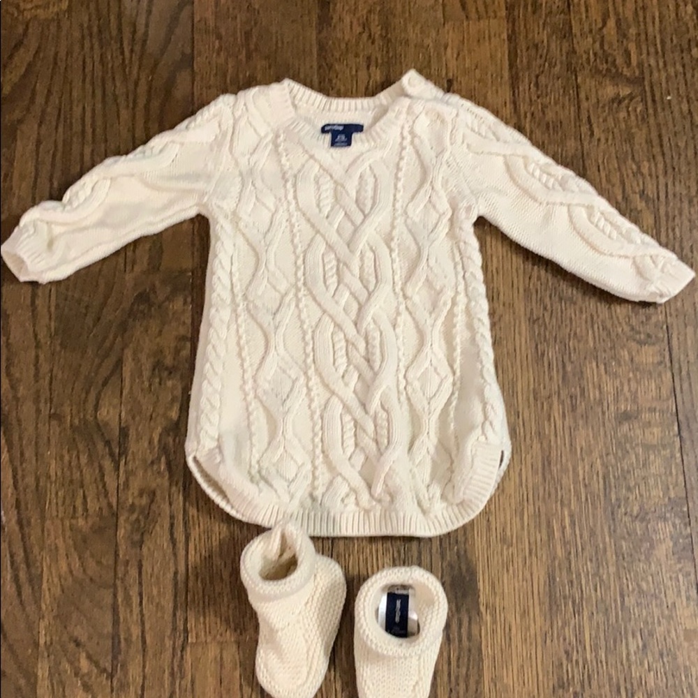 Baby Gap Cable Knit Sweater Dress and Booties
